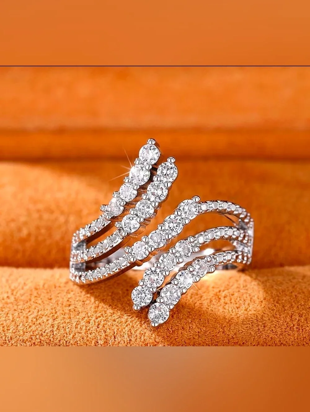 $8 Each Or Bundle 5/$20 Sterling Silver White Crystal Multi-Row Wave Ring